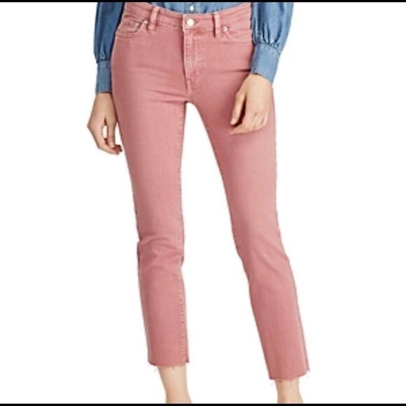 Vintage Lauren Ralph Lauren cropped raw edge hem Barbiecore ankle jeans 6 pink - Picture 1 of 14